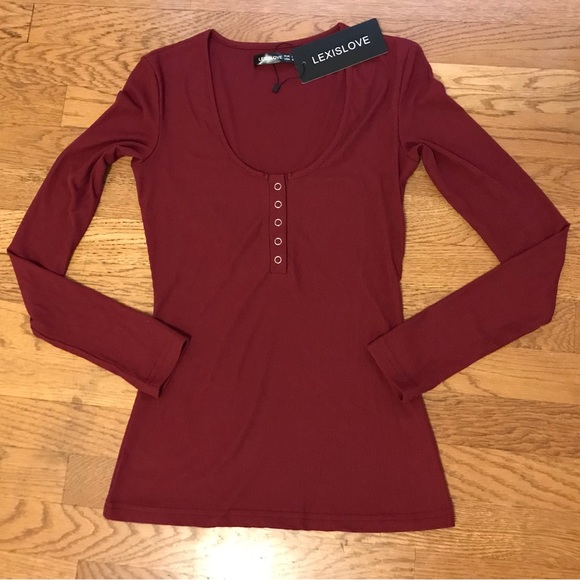Long sleeve Rib Henley top marron size S - Picture 5 of 9